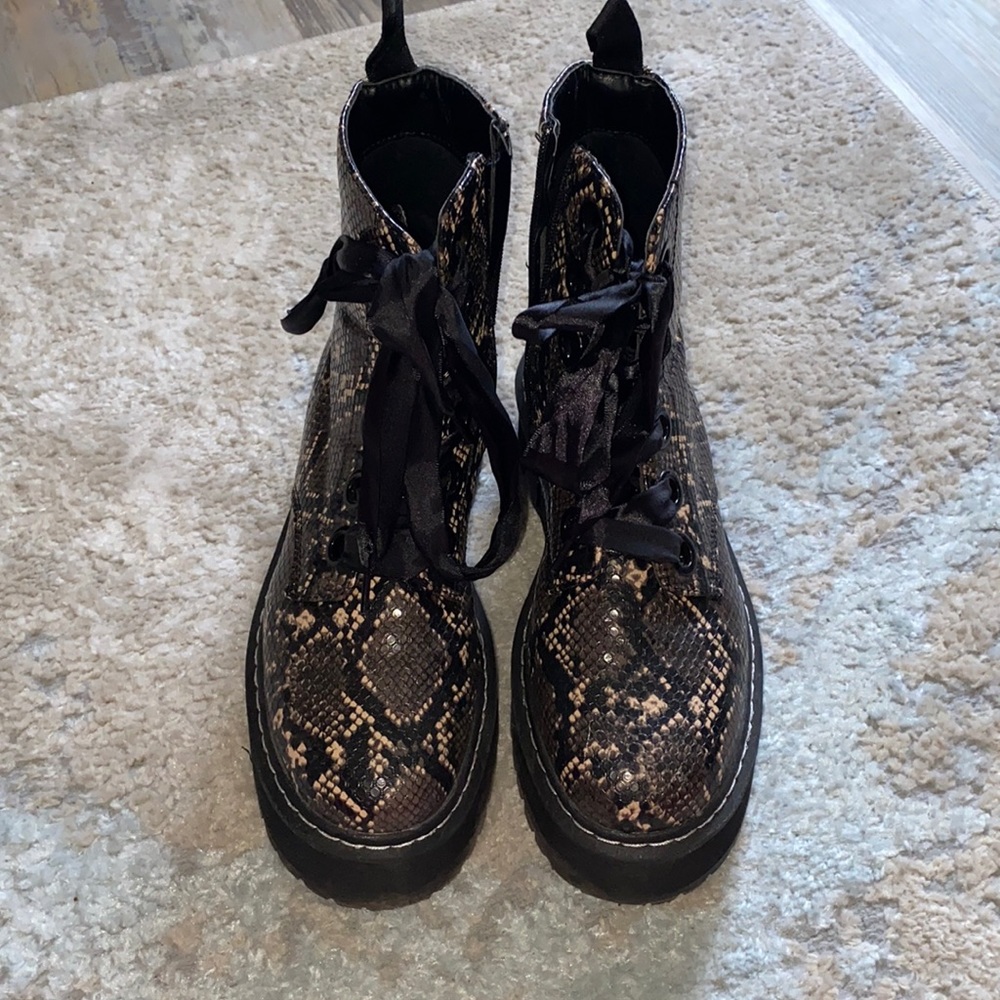 H&M platform combat boots snake print